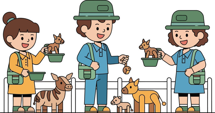Zoo Keepers Feeding Animals