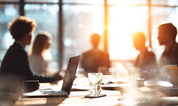 Colleagues in a sunlit room, gathered around a table