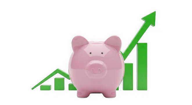 Pink piggy bank symbolizing financial growth savings investment success as clean cutout