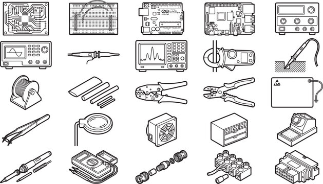 A comprehensive array of meticulously crafted circuit diagrams and essential tools, showcasing the essence of electronic engineering.