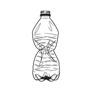 A drawing of a crushed plastic bottle