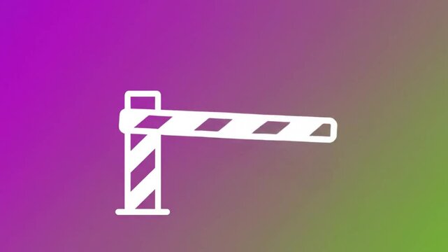 Animated white parking barrier opening and closing on a vibrant gradient background for access control or security concept