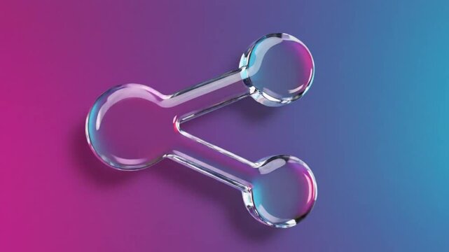 Glass Symbols Animation: Speech Bubble, Heart, Share Icon, and Play Button on Gradient Backgrounds