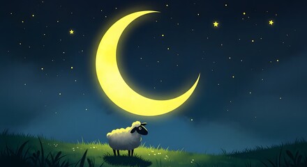 Naklejka premium Eid al adha mubarak crescent moon sheep celebrate the holy eid day festival