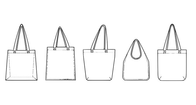 Minimal white tote bag mockup set with canvas shopping bags different handles branding template vector on white