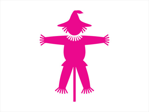 Scarecrow silhouette, Black silhouette of a classic scarecrow with arms outstretched in a field vector illustration