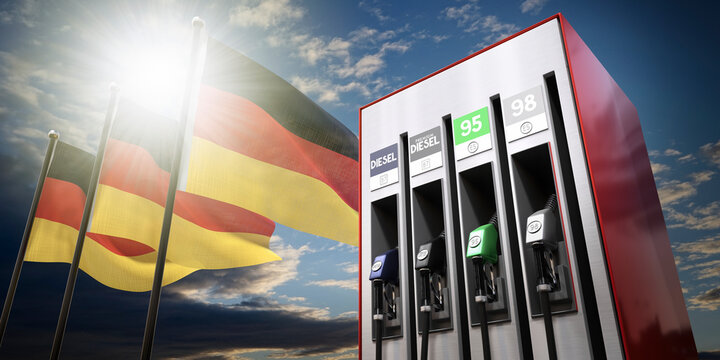 Germany - gasoline and diesel dispencer with national flags - 3D illustration