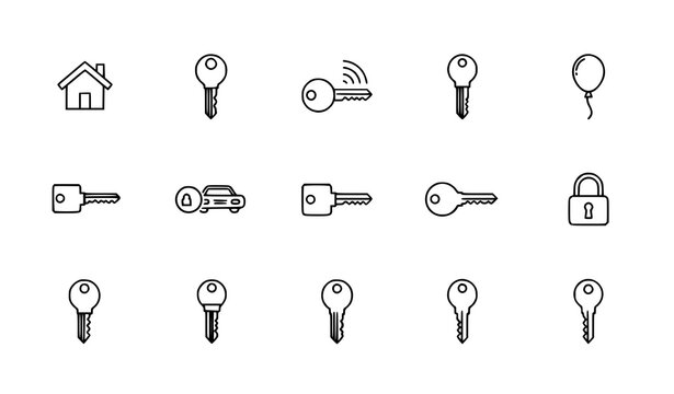 Key line icons set security access outline symbols collection for lock password and protection vector