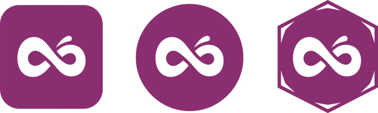 Purple infinity apple logo set in geometric shapes for branding and modern business identity