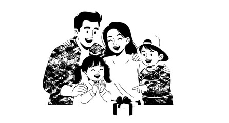 Fototapeta premium Family Celebrating with Gift Vector Illustration Joyful Moment