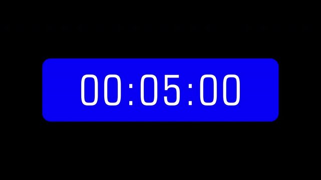 Digital 60 seconds count up timer animation featuring white numbers on a blue rounded rectangle over a black background for video production and timing purposes. 4K with alpha channel