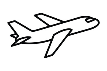 Minimalist line art drawing of a sleek modern airplane in flight profile view © Julhash