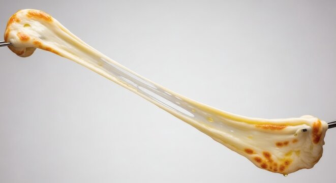 Melted cheese stretching between two forks, cheese pull, delicious gooey cheese on a white background, food photography