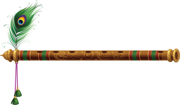 peacock feather with krishna flute 