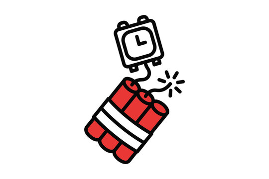 Explosive time bomb illustration with dynamite and clock fuse ready to detonate concept