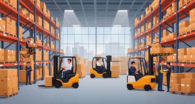 storage supply warehouse background illustration operations receiving, stock management, fulfillment procurement storage supply warehouse background
