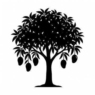 Mango Tree with Hanging Fruits Silhouette