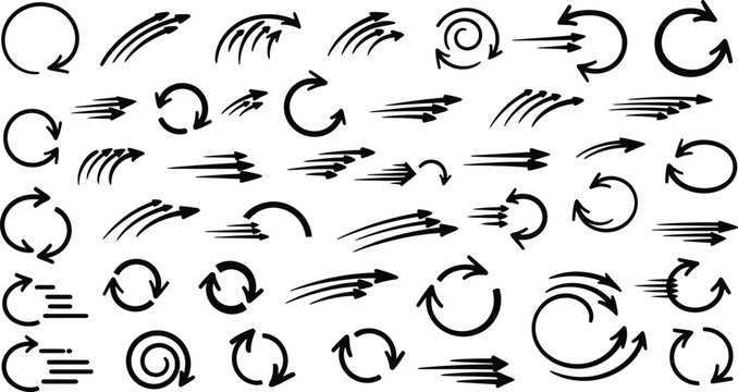 Collection of hand drawn arrows and circular flow symbols