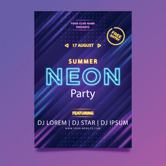 Fototapeta premium Neon music party poster template