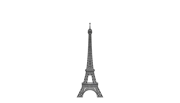 Minimalist black and white hand drawn sketch of Eiffel Tower isolated on white background