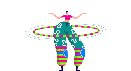 Fototapeta premium Woman hula hoop exercise vector illustration for fitness training healthy lifestyle workout routine weight loss activity home workout and active living concept