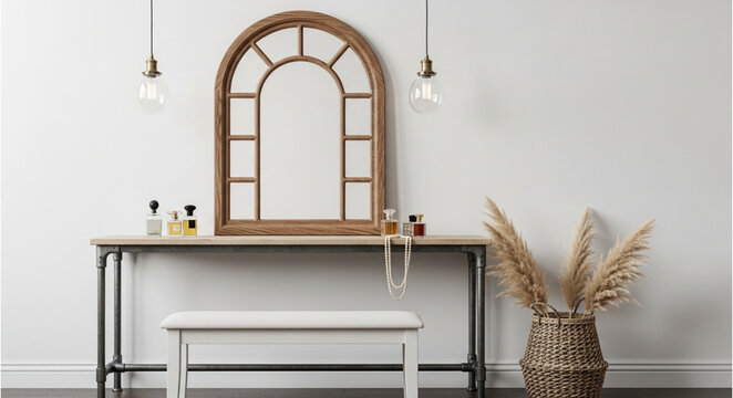 Modern home interior with mirror decor.