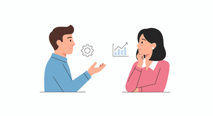 Obraz premium Two people discussing business ideas and graphs.