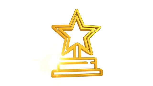 Golden award trophy animation with star design on white background representing achievement and success