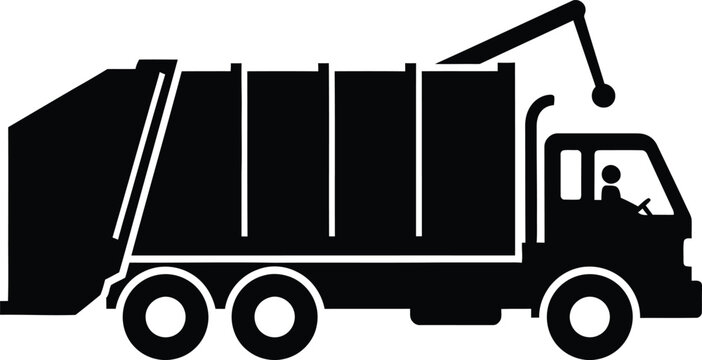 Black silhouette of a garbage truck a modern waste management vehicle