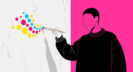 Artist painting colorful circles vector illustration for creative expression abstract art design process brush technique modern digital art and visual creativity concept © Premium Stock 