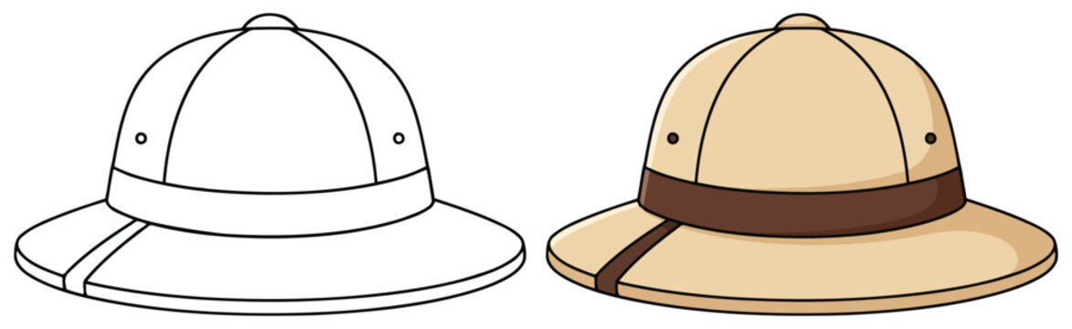 Safari hat vector illustration in clean bold outline style with classic explorer design