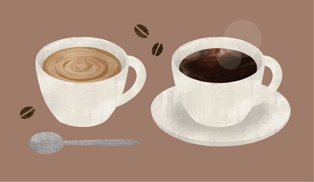 ホットコーヒーカップ2種水彩画
