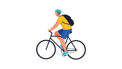 Obraz premium A cyclist riding a bicycle with a backpack on a white background
