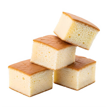 a stack of four square pieces of cake