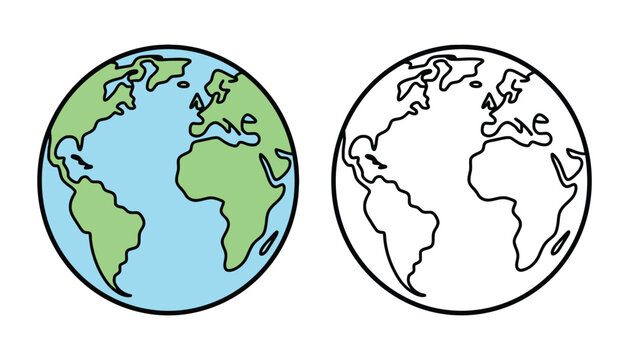 Earth globe illustration with colorful and silhouette versions side by side