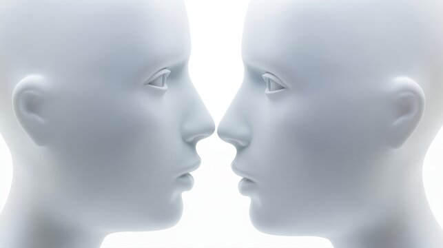 Deux visages blancs se faisant face dans une lumi&egrave;re douce et vaporeuse