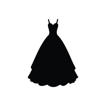 black Princess dress silhouette vector flat design on white background.
