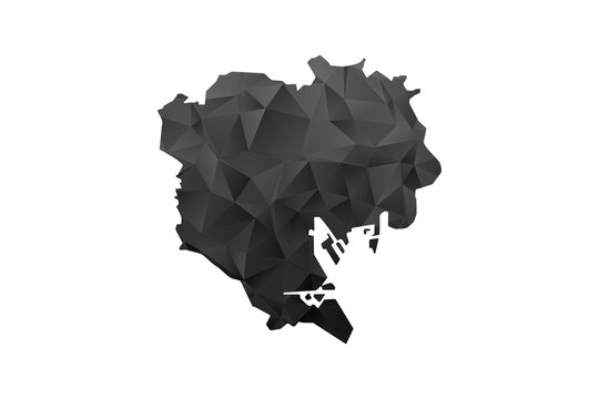 Tokyo Map - Polygon Style Vector Illustration in Black and Gray Gradient, Low Poly Geometric Design, Isolated on White Background for Infographics and Education.