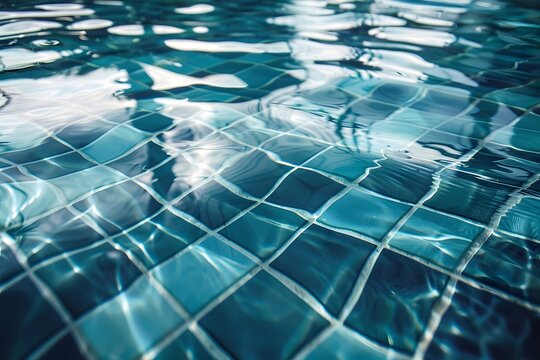 Poolwasser mit Fliesen und Lichtreflexion im dunkleren Blauton