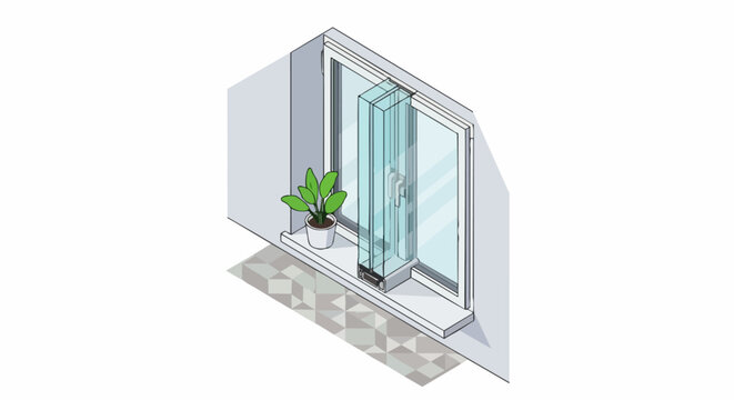 Isometric Illustration of a Modern Double Glazed Window Cross-Section for Home Insulation and Architectural Design