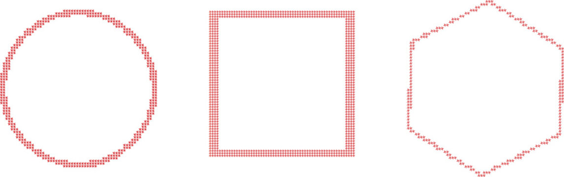Minimalist geometric outline shapes in rose gold, set of 3 vector frames including circle square and hexagon, elegant thin line border elements