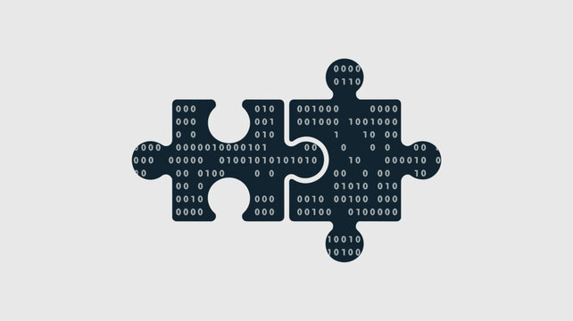 Minimalist puzzle icon with data texture - for system compatibility design