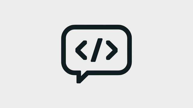 Geometric speech bubble with code syntax - for tech conversation illustration