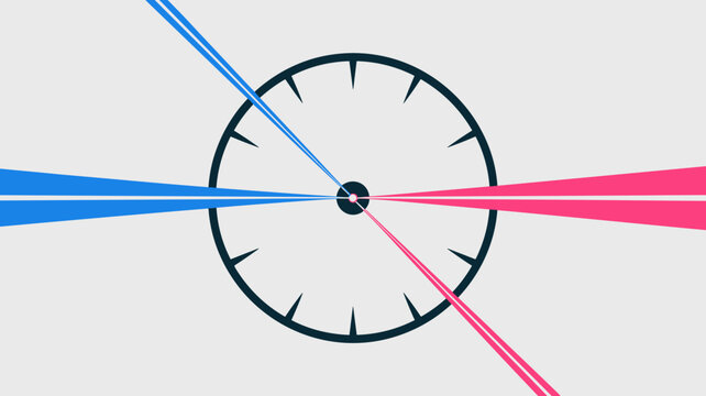 Geometric clock face with laser pointer hands - for high-tech illustration