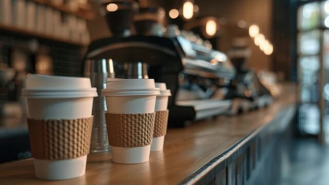 Video Row of coffee cups on a kitchen counter