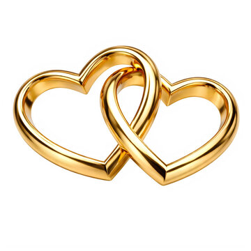 Two gold hearts intertwined on transparent background