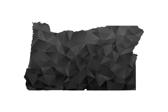 Oregon Map - Polygon Style Vector Illustration in Black and Gray Gradient, Low Poly Geometric Design, Isolated on White Background for Infographics and Education.