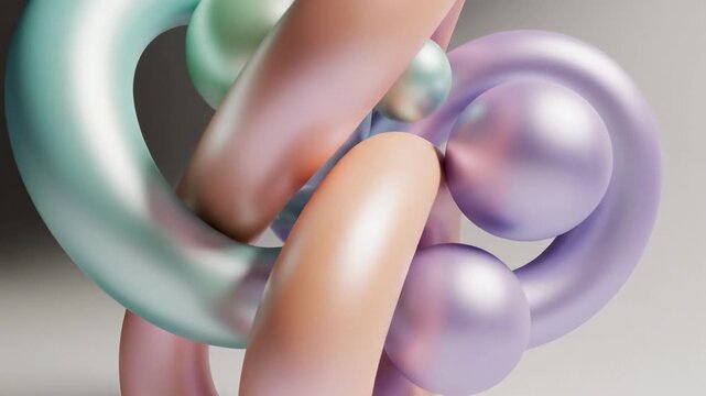 A surreal arrangement of colorful, smooth 3D shapes floating in mid-air, casting a subtle shadow on a plain background, evoking a sense of wonder and 