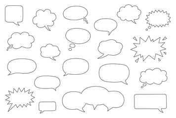 Fototapeta premium Minimalist outline speech bubbles vector set, editable simple comic book chat frames