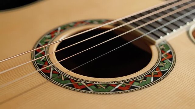 Acoustic Guitar Rosette Close Up with Decorative Geometric Inlay